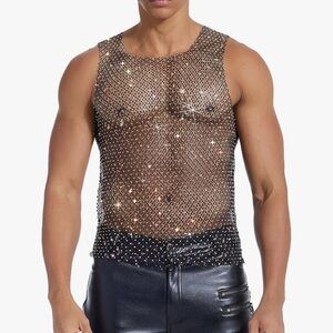Men's Mesh Rhinestone Tank Topi